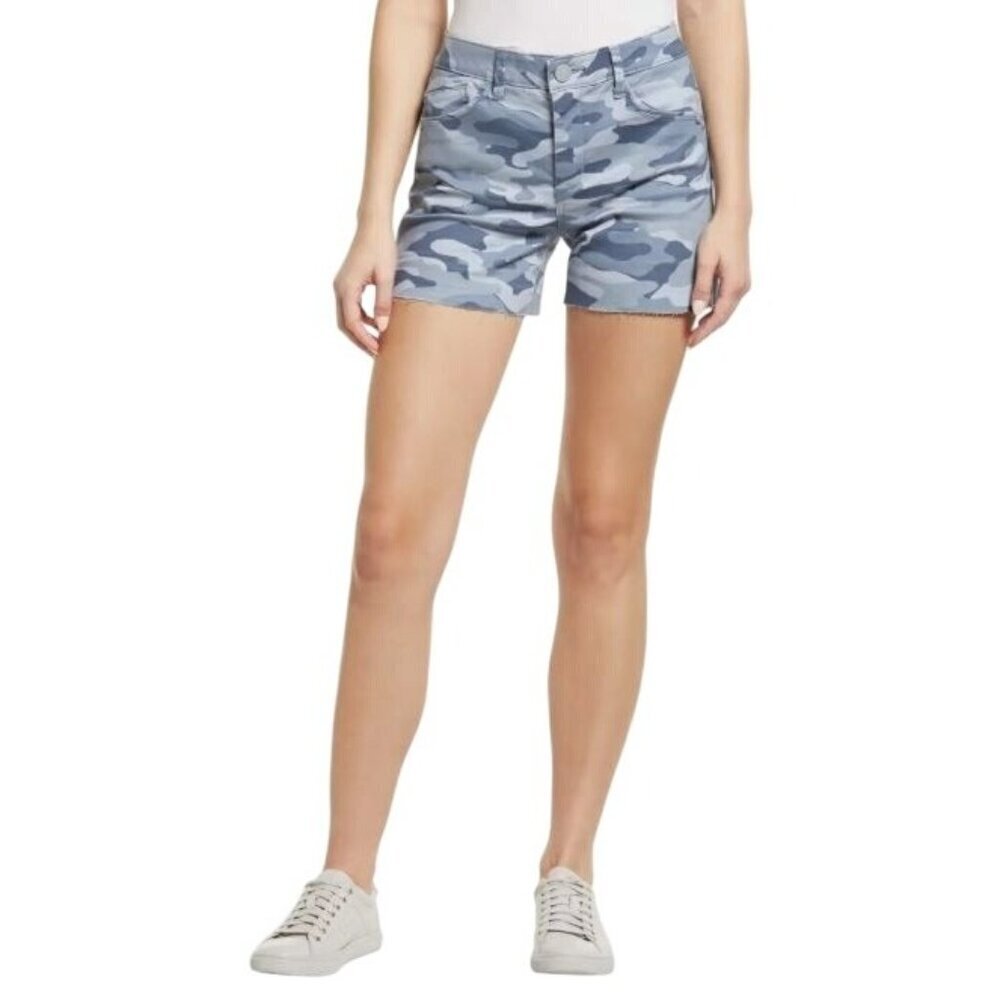 Wit & Wisdom Womens Blue Camo High Waist Ab Solution Raw Hem Shorts Sz 12 New
